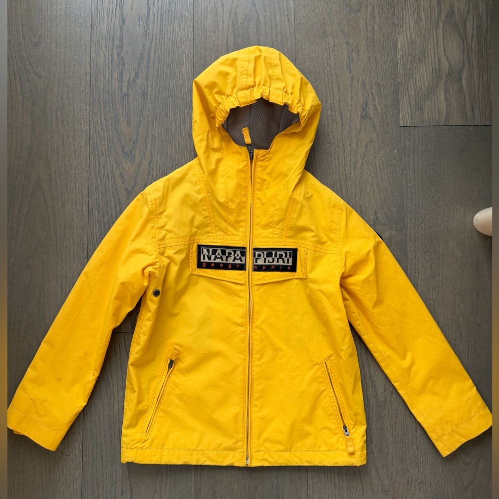 Napapijri Kids Bright Yellow Raincoat Jacket. Size 5-7 years.